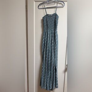 Baltic born Blue Polka Dot Smocked Maxi jumpsuit  XS